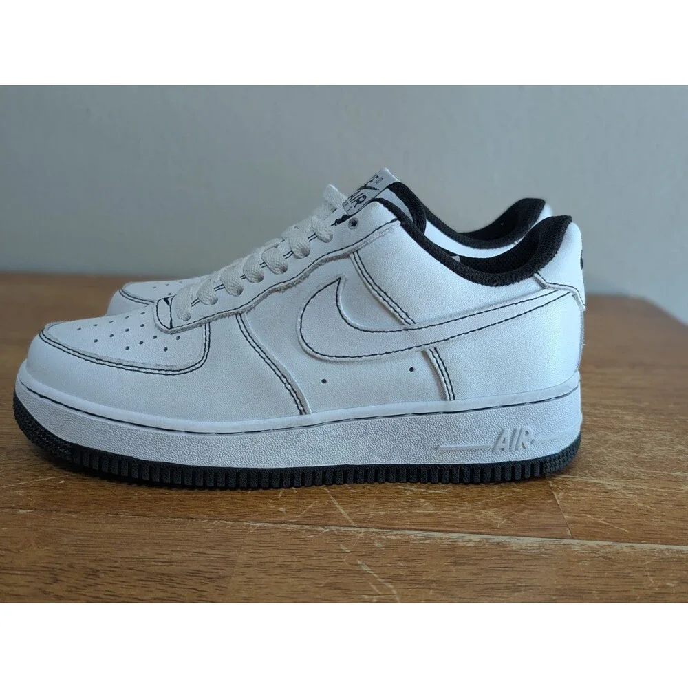 Nike Air Force 1 '07 Low Top Sneakers Contrast Stitch White Black CV1724-104 6.5